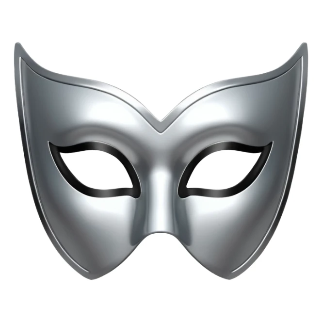 A sleek masquerade mask emoji made of polished silver chrome, smooth sensual curves, reflective metallic surface, mysterious sexy luxury vibe, minimal iOS emoji style, centered, clean white background sticker