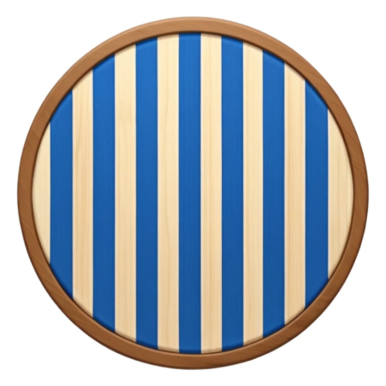 top view of an empty dining table with a white and blue striped mat over it. sticker