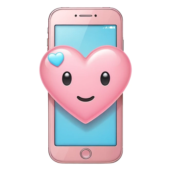 Aesthetic light pink smartphone with glowing heart notification bubble, kawaii emoji style, minimalist vector icon, soft shadow, clean white background, cute obsession-themed design sticker
