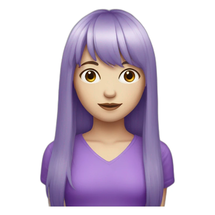 Purple long hair girl with bangs and white skin sticker