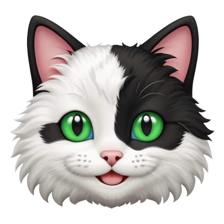 smiling black and white cat with blue and green eyes, mischievous expression sticker