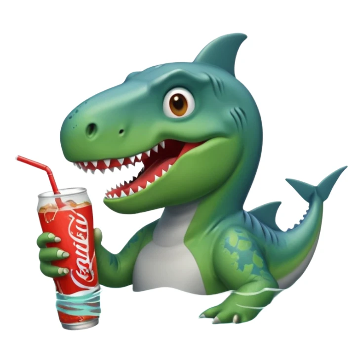 Dinosaur swimming with shark drinking soda sticker