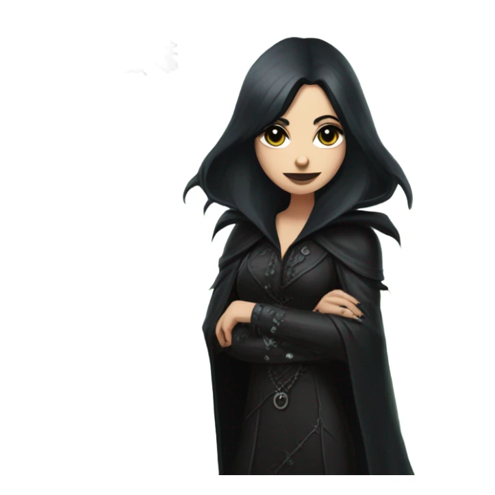 the morrigan goth woman version vines style furr robe stylish boots, perfect eyes, raven on hand, green vines decor on ground sticker