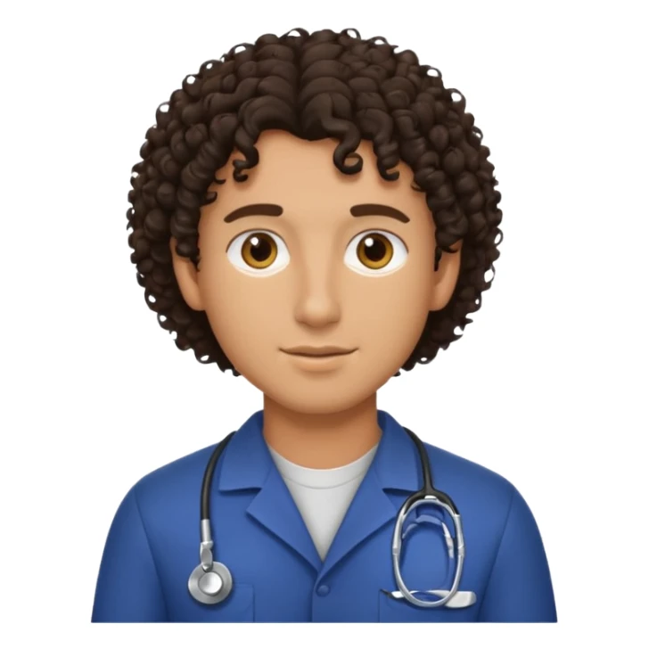 male dark brunette curly hair vet sticker