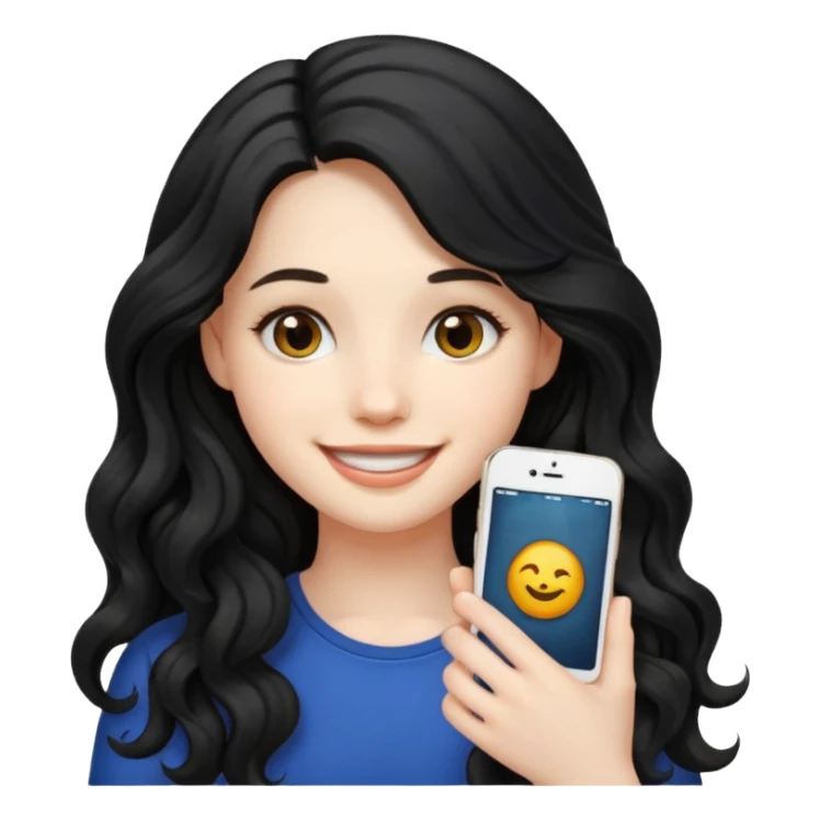 Pale Girl with wave long black hair iphone emoji sticker