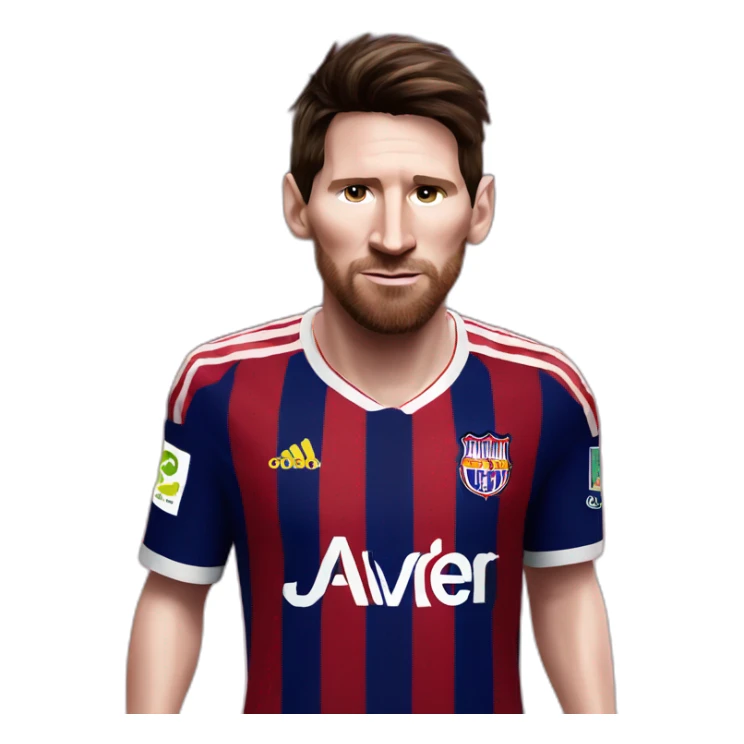 Messi wearing Liverpool jersey with bayern's short sticker