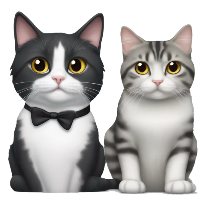 longhair tuxedo cat sitting next to a shorthair grey tabby cat sticker