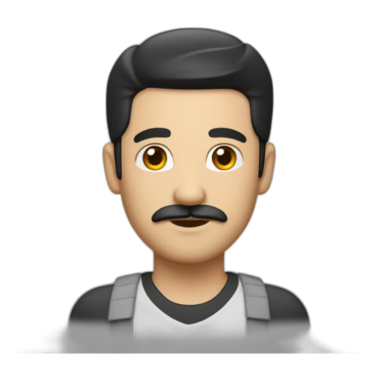 man whit black hair, white shirt, backwards grey cap and flipped eyebrows as a moustache sticker