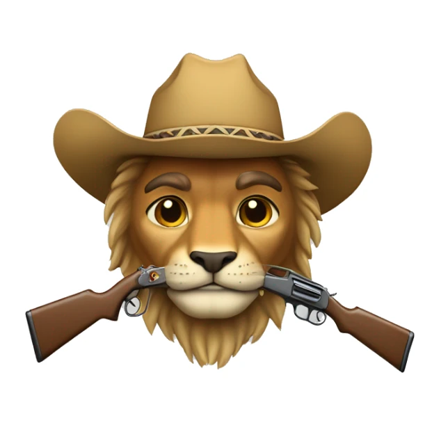 león con sombrero de vaquero y rifle sticker