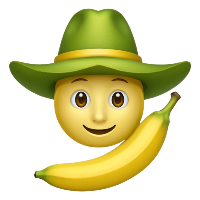crea un emoji de un platano verde con sombrero.  sticker