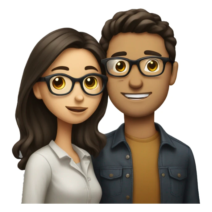 Brunette Guy wearing glasses kissing brunette girl sticker