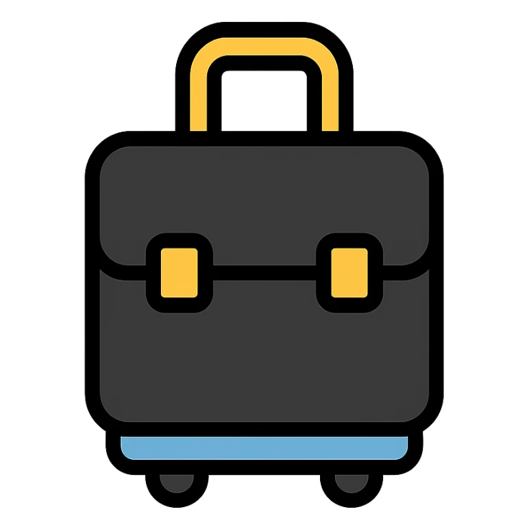 black hand bag luggage, color outline icon style sticker