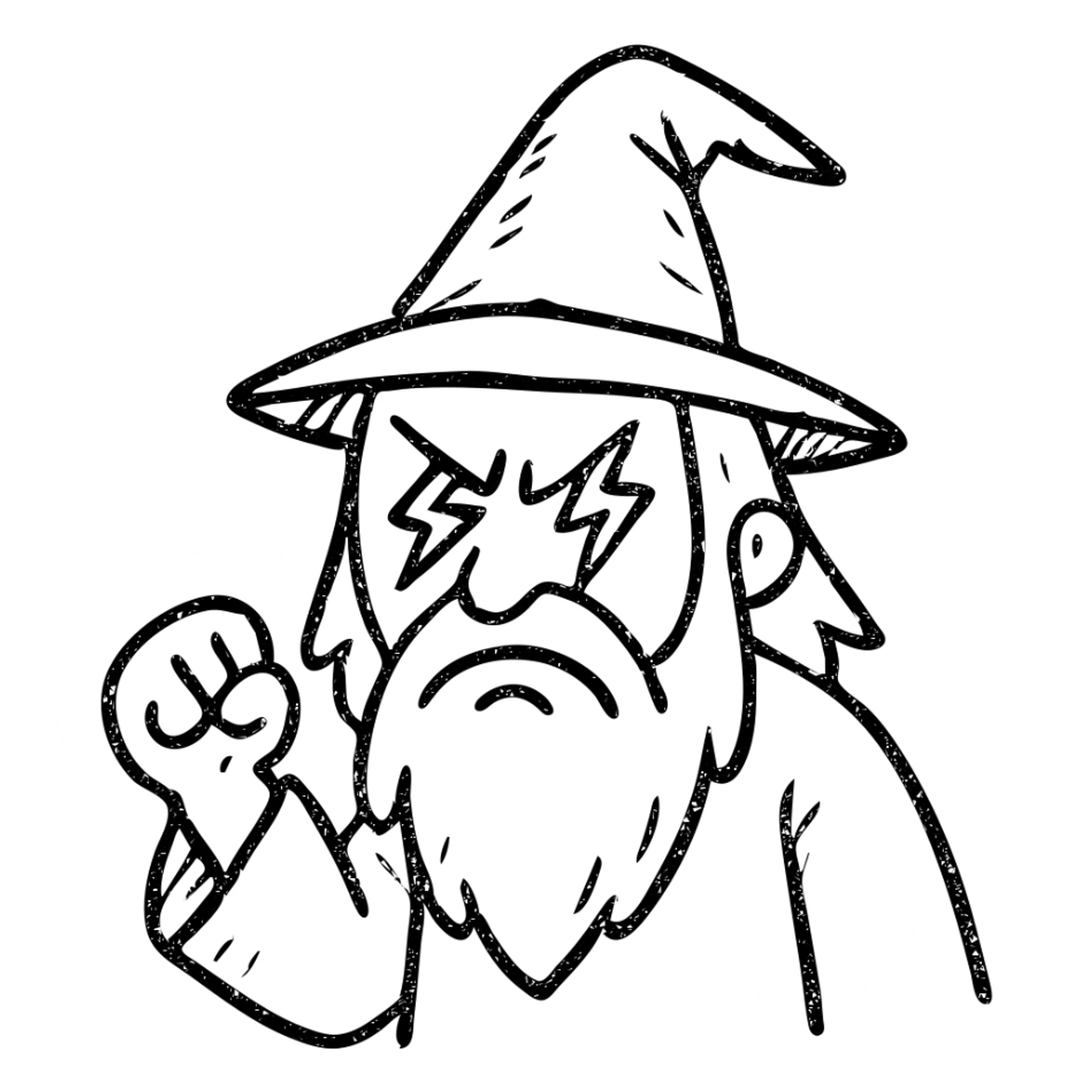 angry wizard with lightning eyes and a balled up fist sticker