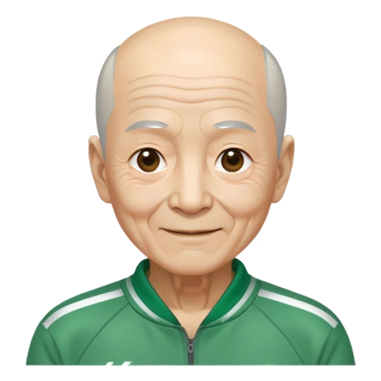 Oh Il-nam:  Age: 70s
Appearance: A frail old man with short gray bald hair, deep wrinkles, and a kind-looking smile.
Outfit: Green player tracksuit  sticker