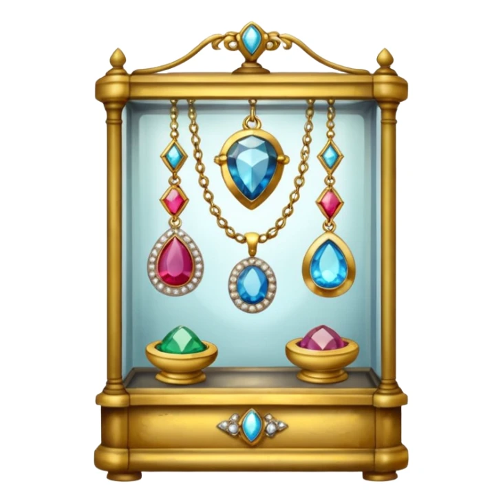 old jewelry in a glass showcase  sticker