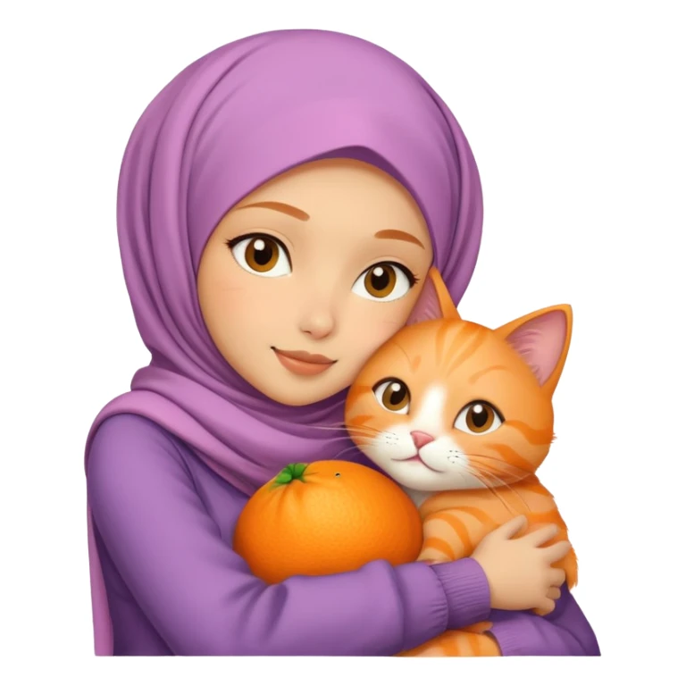 Hijabi girl hugs orange cat sticker