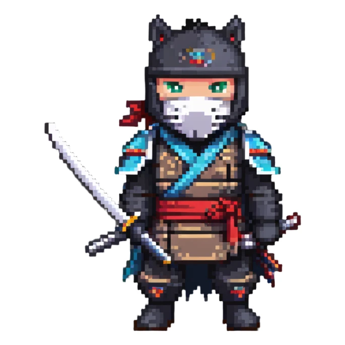 Horse wearing ninja mask and outfit, wielding a katana sticker