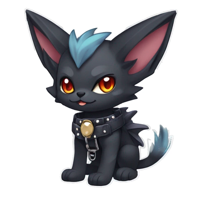 cool punk kawaii anime edgy distinguished elegant beautiful fantasy black ethereal nargacuga-bat-zorua-sphynx-Quiana-Fakemon collar harness with big fangs full body sticker