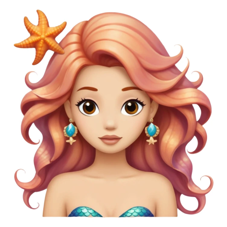 mermaid with seashells in hair, starfish earrings sticker