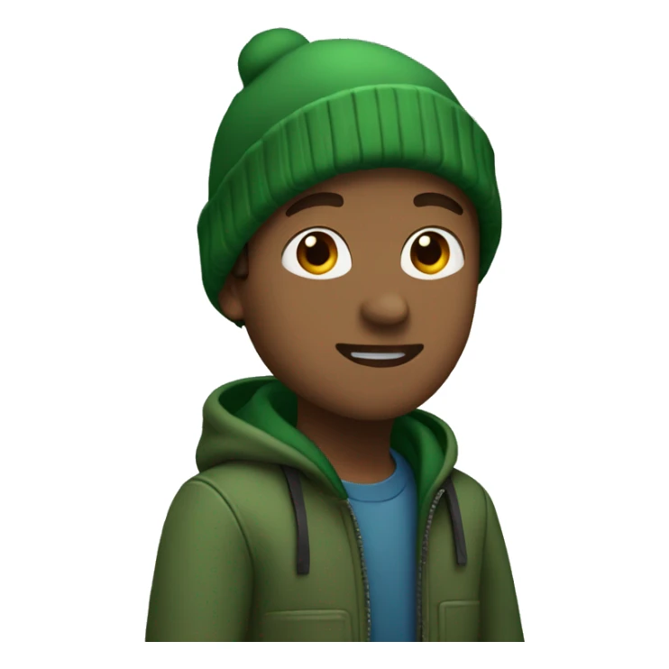 Guy named Kaden with a green jacket with a green beanie and brown hair sticker