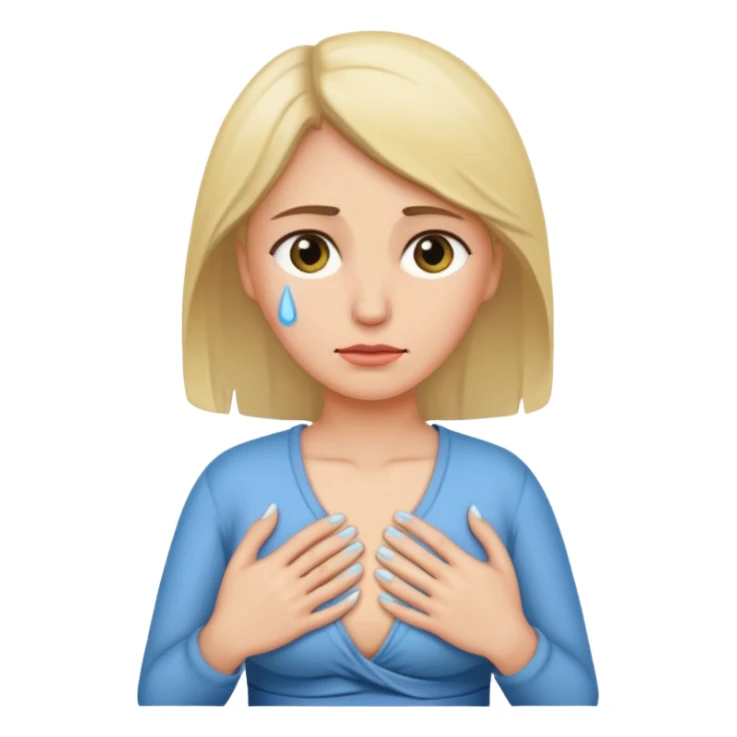 woman with a tear and hand on lower abdomen sticker