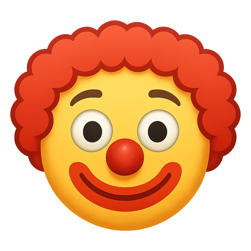yellow face with red clown wig emoji, digital illustration sticker