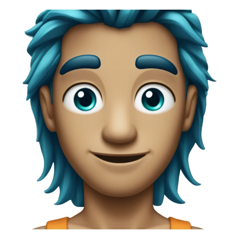 A tanned guy with long dark blue hair and turquoise eyes sticker