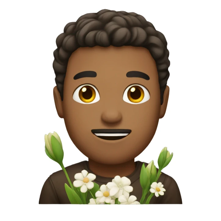 man with brown eyes holding flowers  sticker