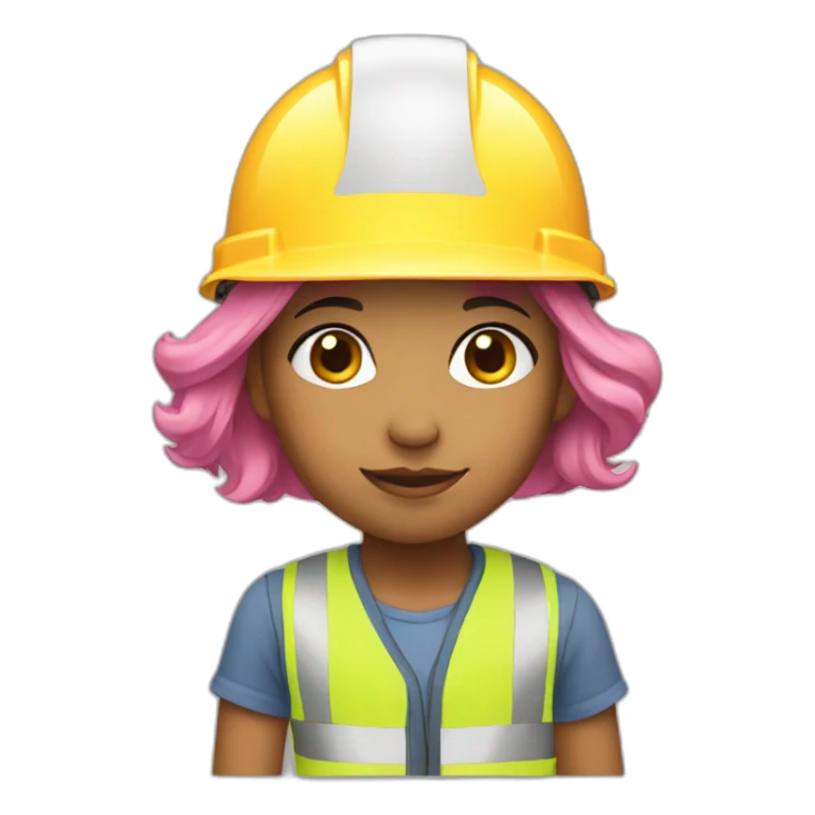 A girl with pink hair in a construction helmet sticker
