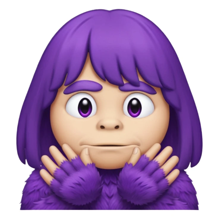 Grimace face, half frown with a side eye and hands clasped together sticker