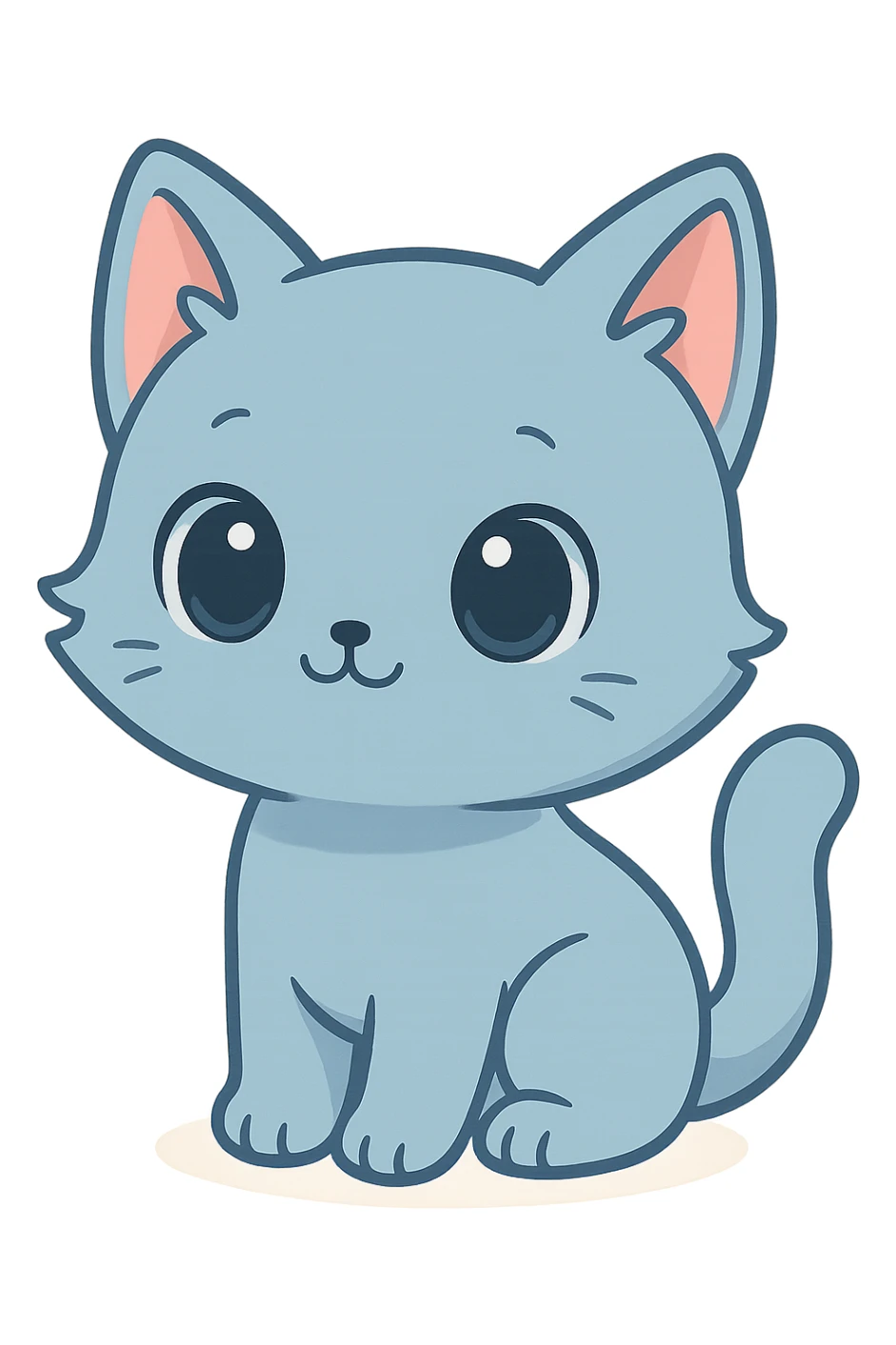 chibi cat, blue, same style as reference, sitting, big eyes, cute, sticker style sticker