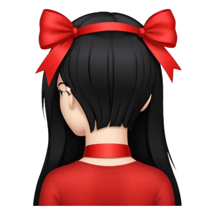 girl back view with red ribbon in black hair sticker