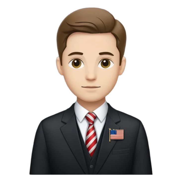 A diplomat in a formal suit with a briefcase and flag pin on lapel sticker