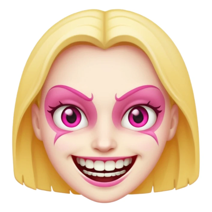 face with a wide slasher smile, pink and yellow eyes, mischievous expression sticker