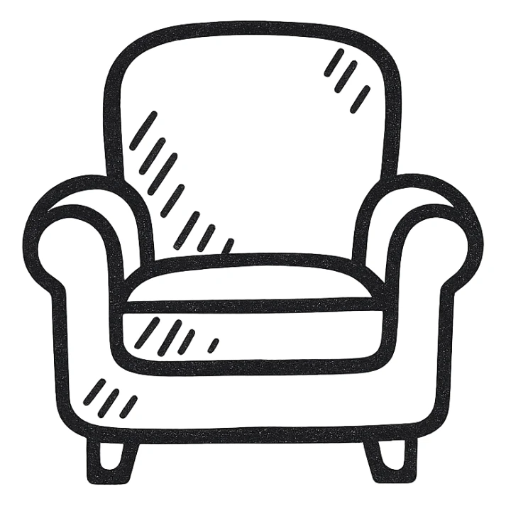 brown armchair in hand-drawn doodle style sticker