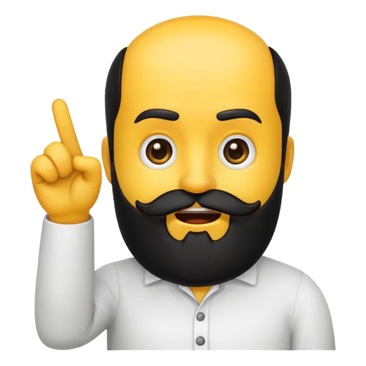 yellow emoji, black beard, mouth to the side, hand gesturing 'no', one eyebrow up sticker