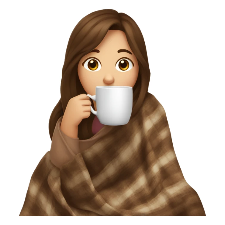 Brown hair Girl drinking coffee, with a cozy blanket sticker