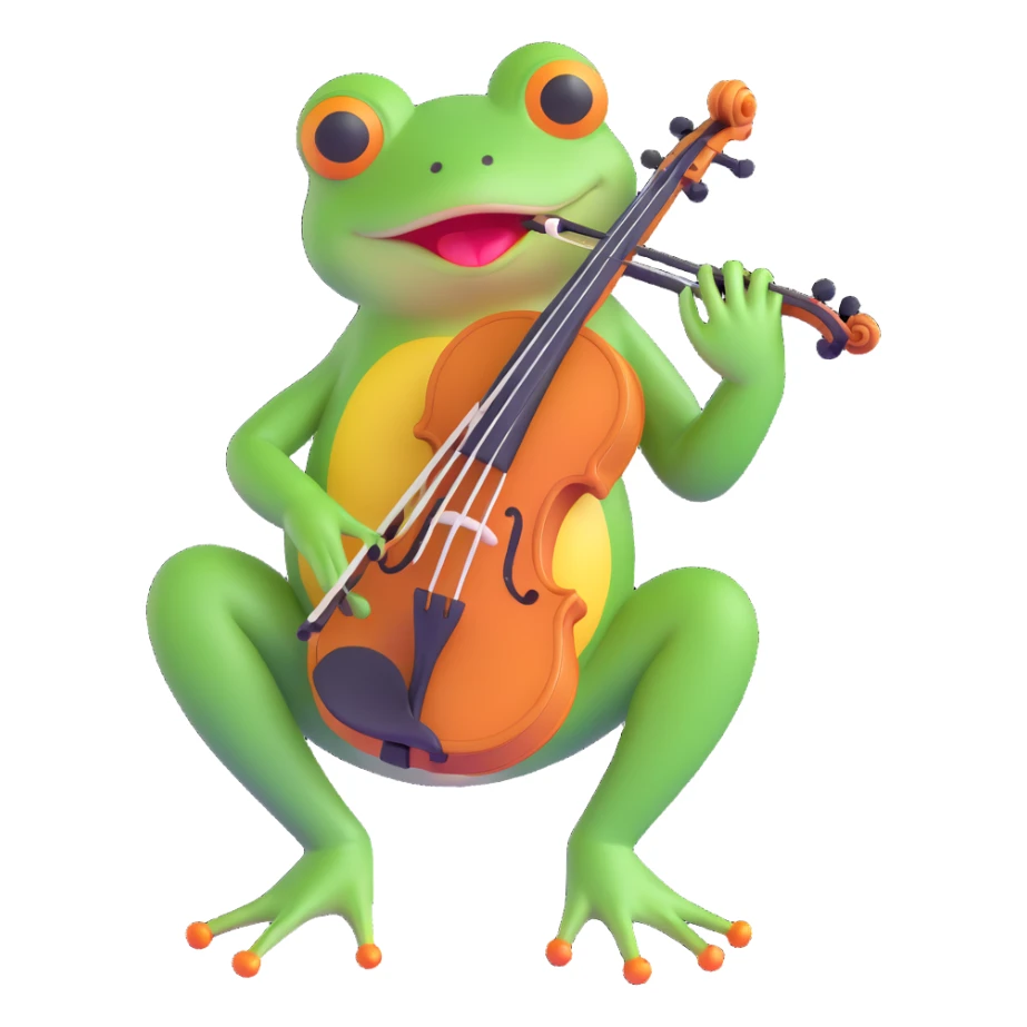 frog playing the violin, 3D emoji style sticker