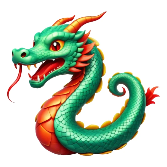 Cinematic Comical Chinese Serpent Dragon Portrait Emoji, Head tilted dramatically with an exaggeratedly amused expression, featuring a sleek, serpentine form adorned in luminous jade and vermilion scales interlaced with playful cloud and water accents; rendered with vibrant, lifelike textures and dynamic natural shadows, high shine, playful yet wise, styled with an air of cheeky ancient mystique, soft glowing outline, capturing the essence of a spirited and humorously enigmatic celestial dragon that looks ready to spiral into legendary lore! sticker
