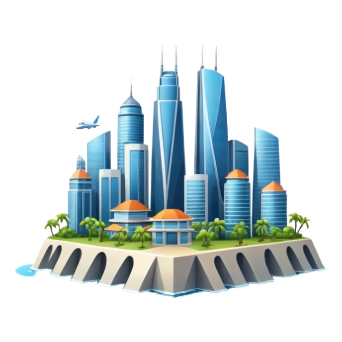 advanced modern island with skyscrapers and abvanced infrastucture sticker