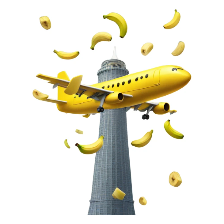 Plane made of bananas hitting a tower sticker