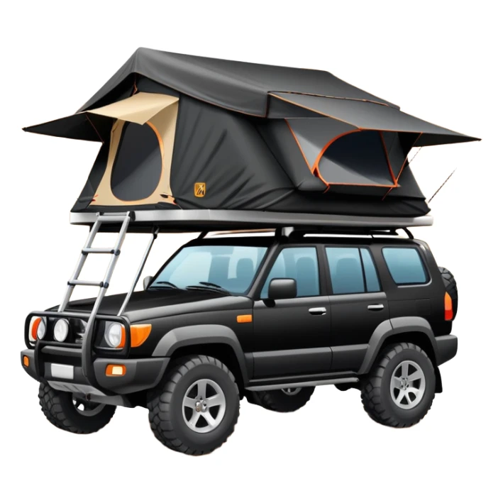 black car with roof tent sticker