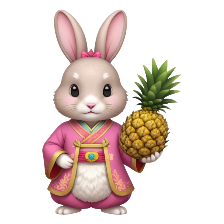 rabbit, wearing pink chinese ancient custome, with pine apple sticker