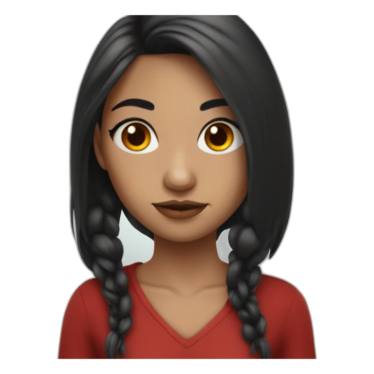 girl with black and red long hair, with nose piercing and an eyebrow cut sticker