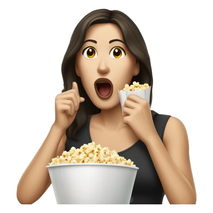 White brunette woman putting popcorn in her mouth sticker