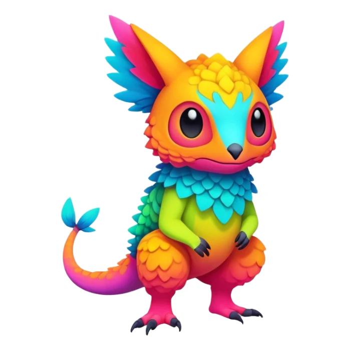 warm-colored modern colorful neon-colored Fakémon-Trico-creature (full body) sticker