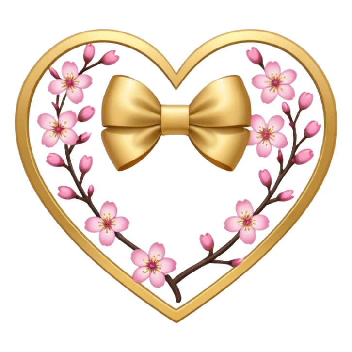 heart with cherry blossoms, gold bow with heart pattern on the bow sticker