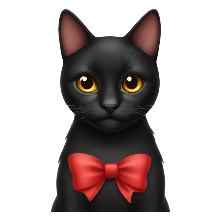 Black cat with brown eyes wearing a red bow on her neck sticker