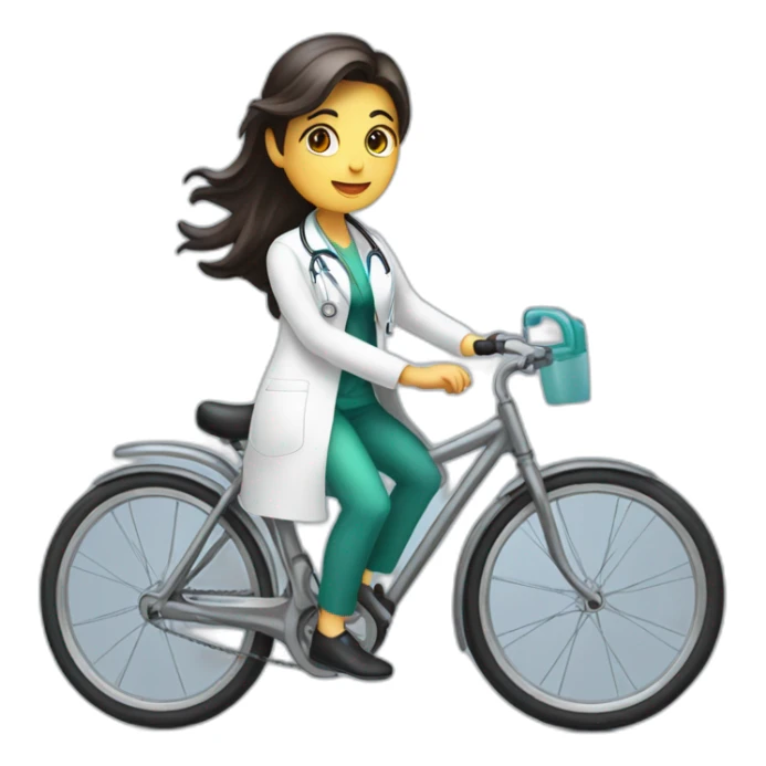 long and dark hair female doctor riding a shiny bicycle sticker