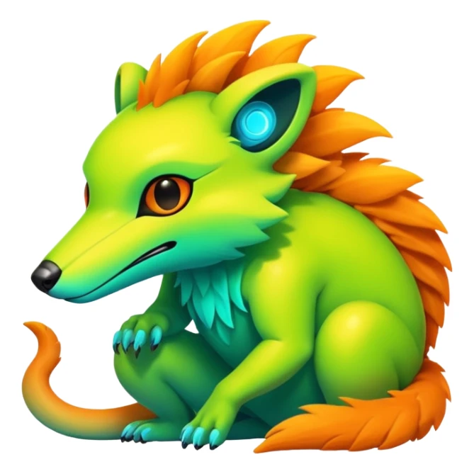 futuristic lush warm-colored neon Fakémon-Vernid-creature sticker